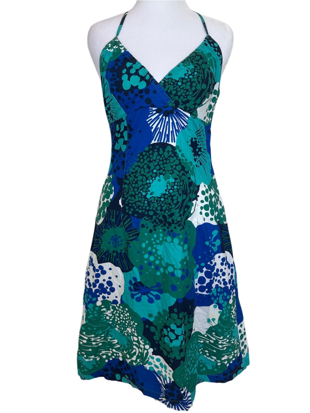 VTG Y2K H&M Blue and Green Halter-Neck Midi Dress